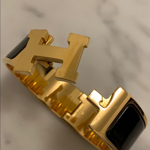 Hermès Clic Clac Wide Black and Gold Bangle PM - Picture 5 of 7